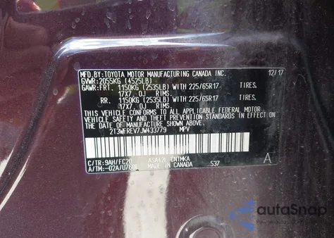 2018 Toyota Rav4 Xle from USA, damaged, VIN 2T3WFREV7JW433779